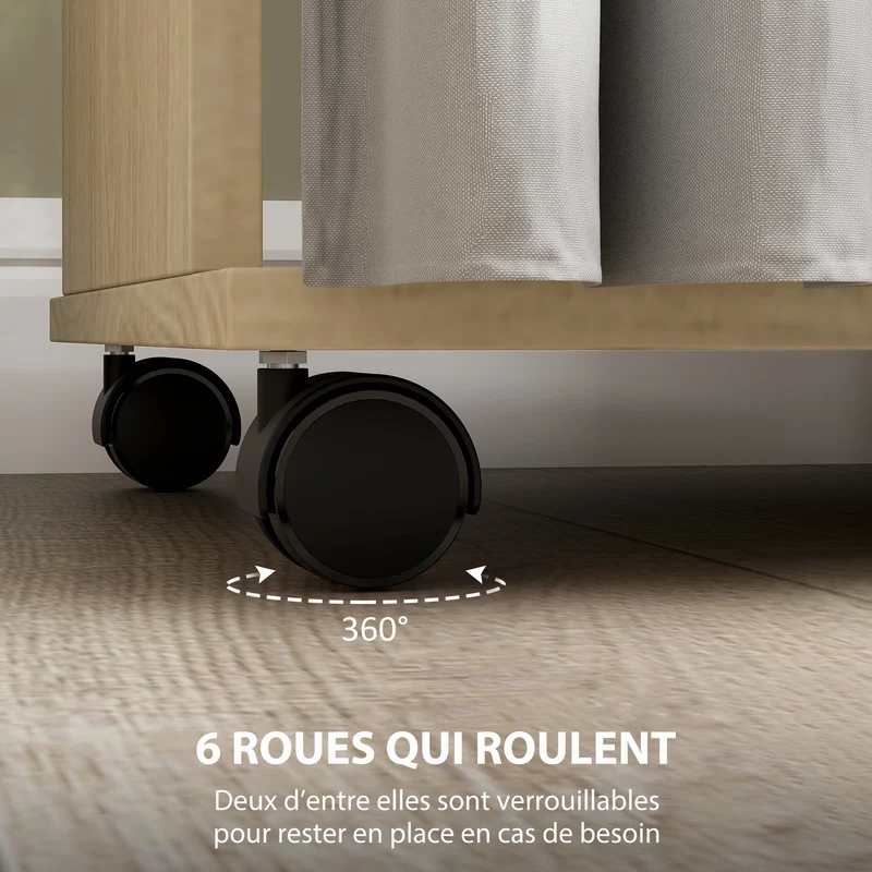 Armoire penderie mobile chambre 120 x 40 x 128 cm grand volume 6 roulettes épuré en panneau de particules bois naturel 21_0001428