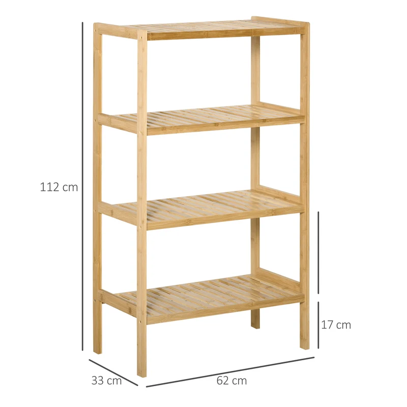 Étagère de rangement 4 niveaux pour salon 62 x 33 x 112 cm anti-basculement ventilée moderne en bambou bois naturel 21_0002867