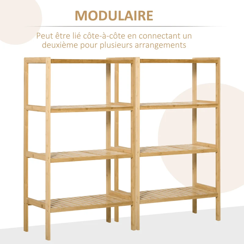 Étagère de rangement 4 niveaux pour salon 62 x 33 x 112 cm anti-basculement ventilée moderne en bambou bois naturel 21_0002867