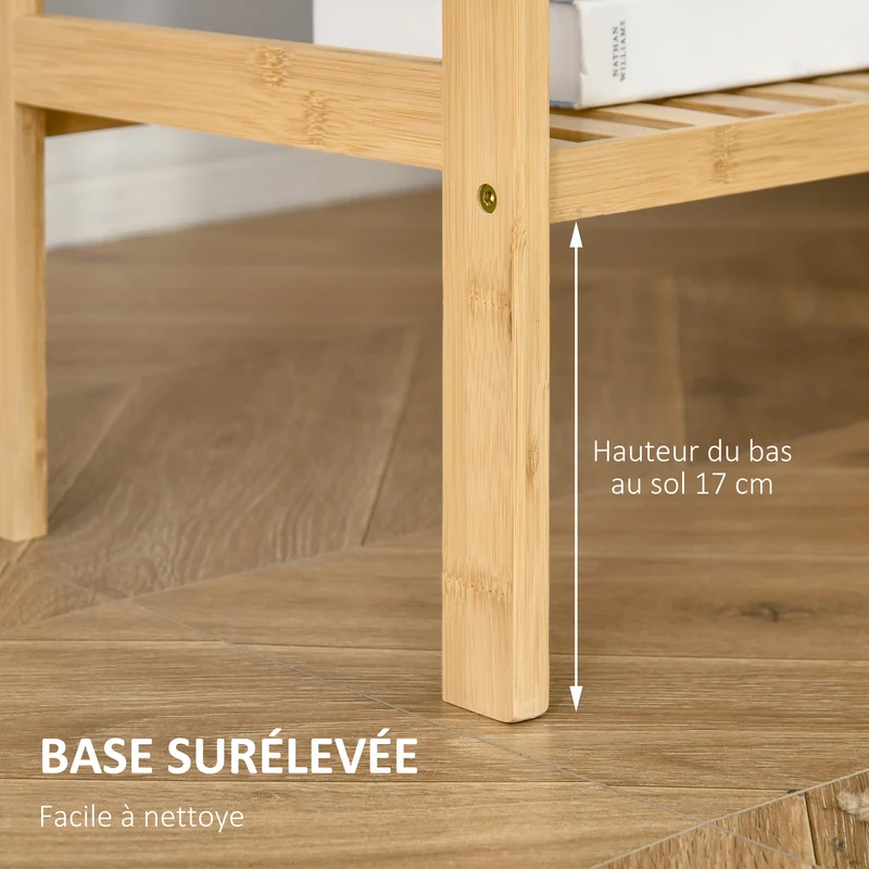Étagère de rangement 4 niveaux pour salon 62 x 33 x 112 cm anti-basculement ventilée moderne en bambou bois naturel 21_0002867