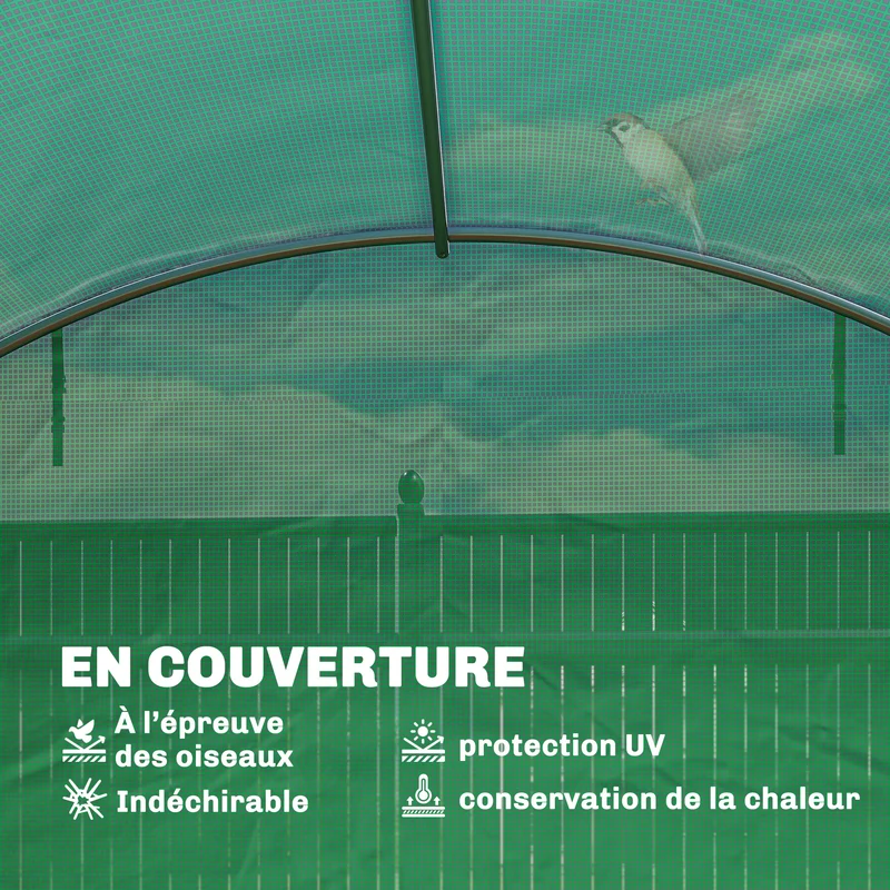 Serre tunnel maraîchère 395 x 595 x 199 cm stabilité renforcée portes enroulables contemporain en acier galvanisé vert 21_0005649