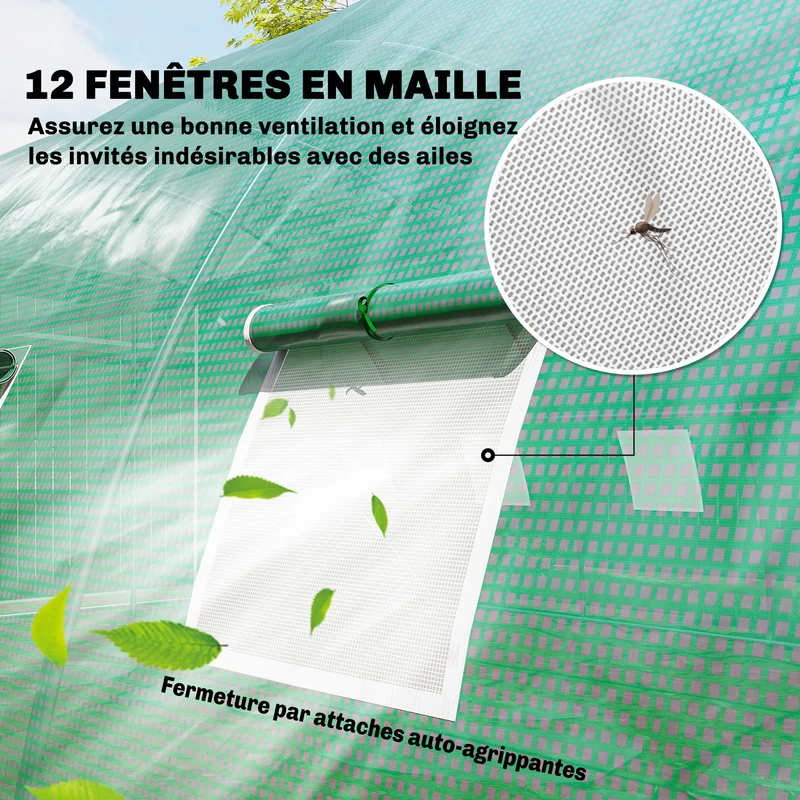 Serre tunnel maraîchère 395 x 595 x 199 cm stabilité renforcée portes enroulables contemporain en acier galvanisé vert 21_0005649