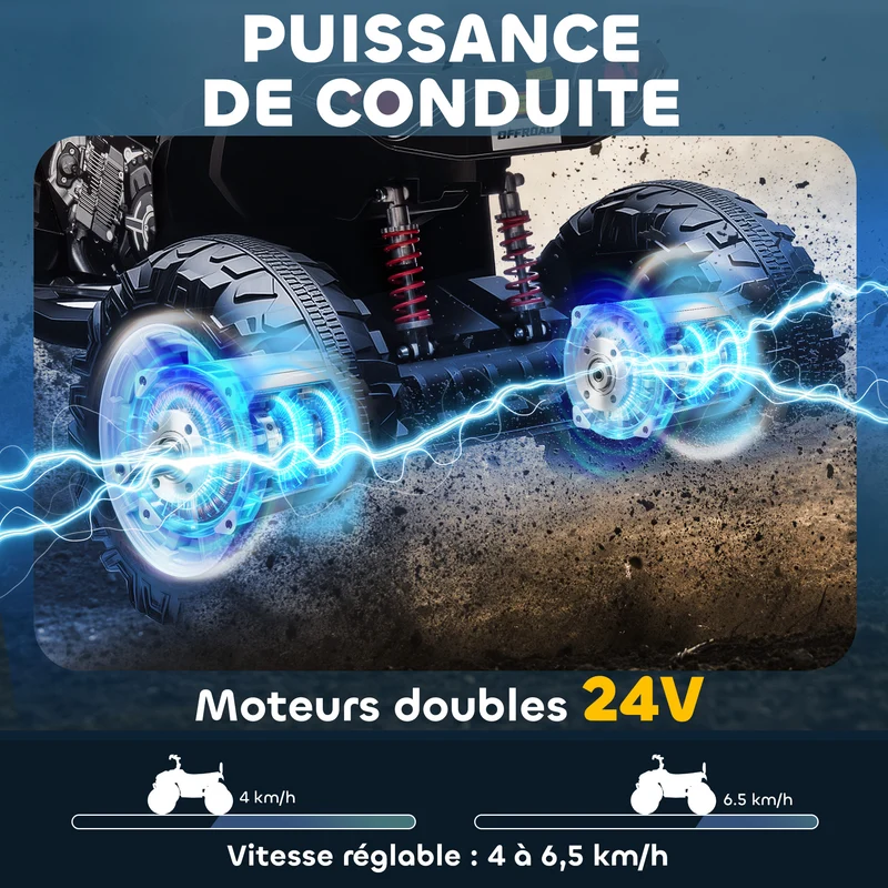 Quad électrique enfant biplace 109 x 68,5 x 76 cm double moteur 24 v autonomie 70 min moderne tendance en plastique noir 21_0000633
