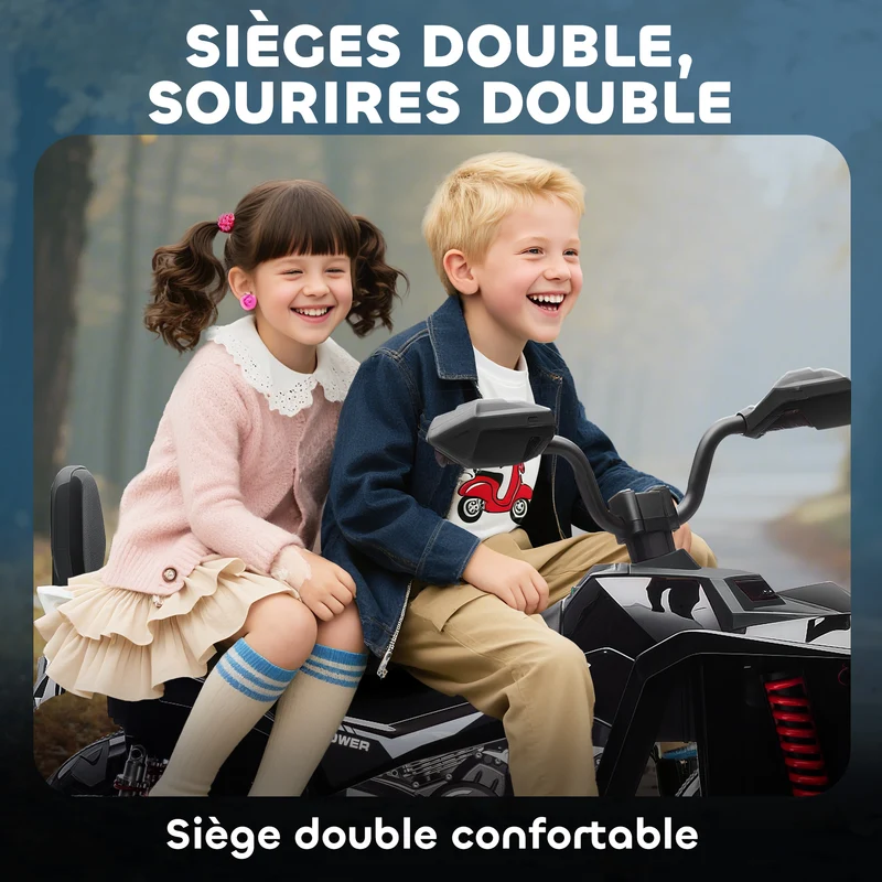 Quad électrique enfant biplace 109 x 68,5 x 76 cm double moteur 24 v autonomie 70 min moderne tendance en plastique noir 21_0000633