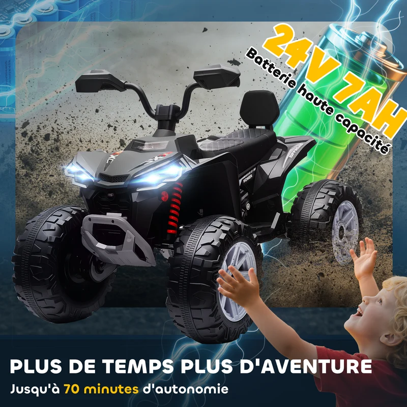 Quad électrique enfant biplace 109 x 68,5 x 76 cm double moteur 24 v autonomie 70 min moderne tendance en plastique noir 21_0000633