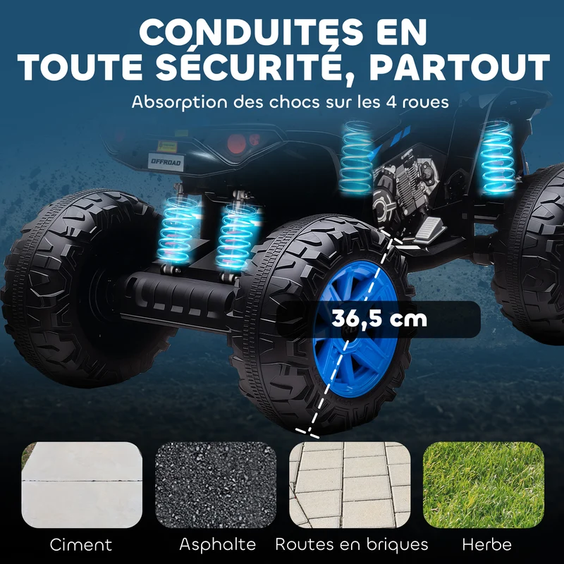 Quad électrique enfant biplace 109 x 68,5 x 76 cm double moteur 24 v autonomie 70 min moderne tendance en plastique noir 21_0000633