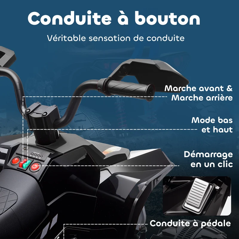 Quad électrique enfant biplace 109 x 68,5 x 76 cm double moteur 24 v autonomie 70 min moderne tendance en plastique noir 21_0000633