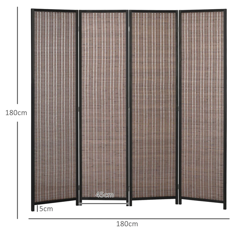 Paravent séparateur pièce pliable 4 panneaux tressés de 180 x 180 cm intimité modulable style naturel en bambou marron 21_0001264