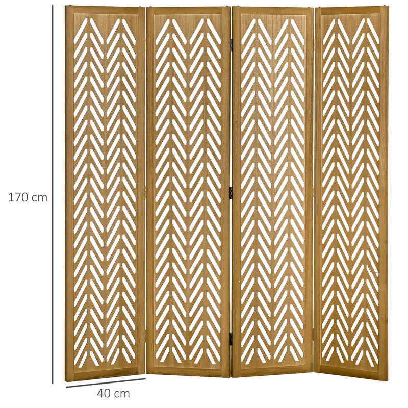 Paravent séparateur de pièce pliable 4 panneaux 160 x 170 x 1.7 cm ajouré autoportant épuré moderne salon en bois marron 21_0001294