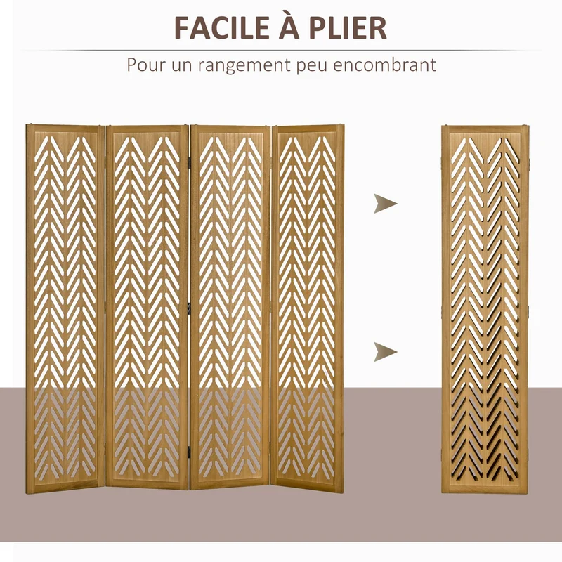 Paravent séparateur de pièce pliable 4 panneaux 160 x 170 x 1.7 cm ajouré autoportant épuré moderne salon en bois marron 21_0001294