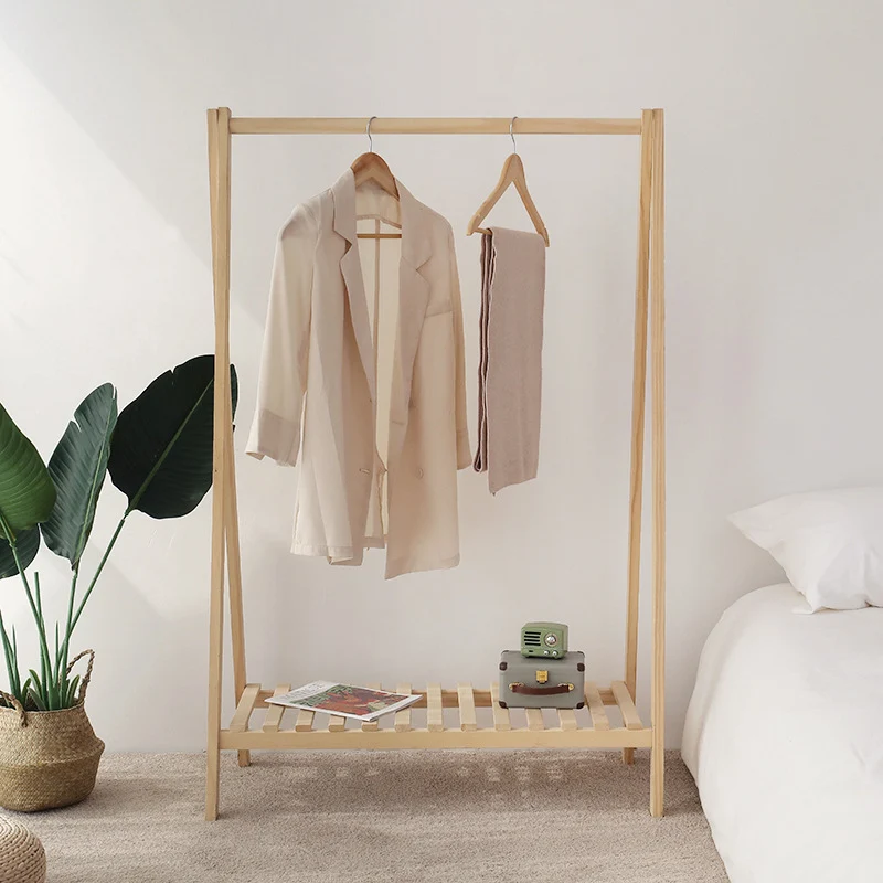 Contemporary Scandinavian Pine Wood A-shaped Hall Tree With Storage Shelf For Bedroom