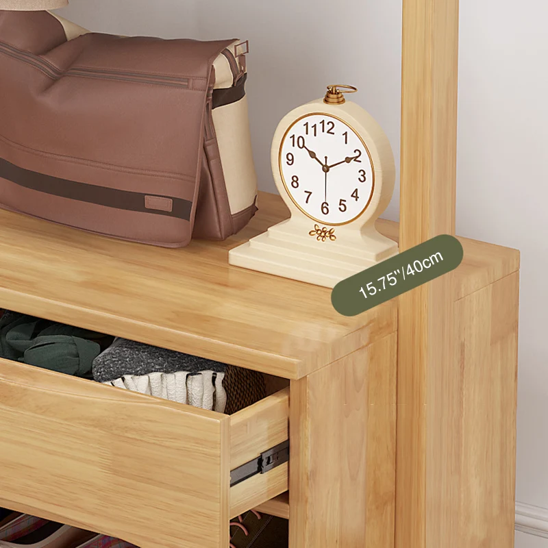 Modern Minimalist Solid Wood & Plywood Freestanding Hall Tree Coat Rack With Rotating Full-Length Mirror And 2 Drawers For Bedroom