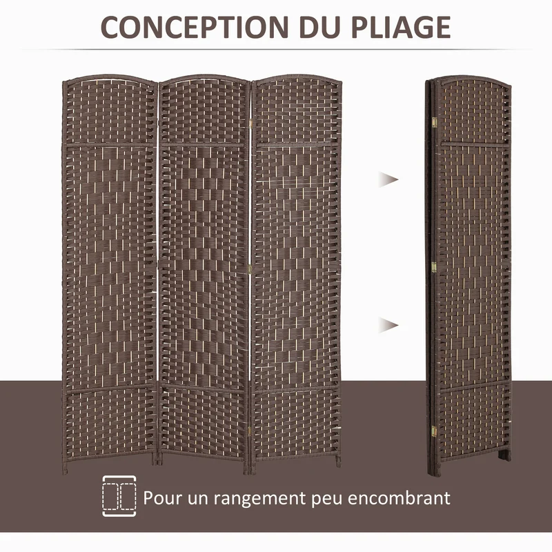 Paravent intérieur pliable 135 x 1.7 x 180 cm séparation intime léger style scandinave triptyque design en bois marron 21_0001329