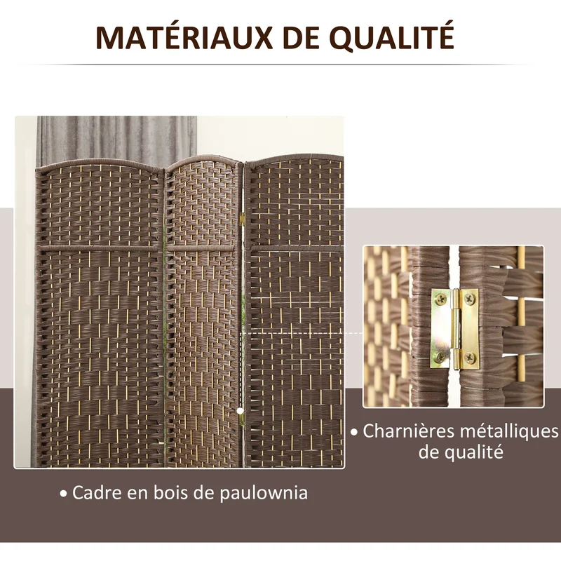 Paravent intérieur pliable 135 x 1.7 x 180 cm séparation intime léger style scandinave triptyque design en bois marron 21_0001329
