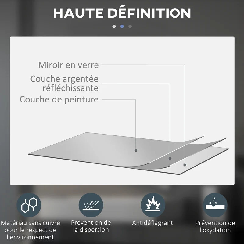 Miroir rond mural salle de bain 80 x 3,5 cm éclairage réglable antibuée tactile sécurisé moderne épuré en verre argent 21_0001976