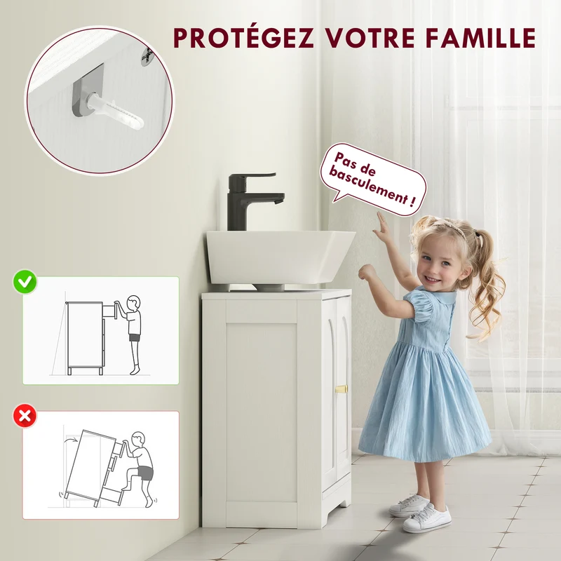 Meuble sous lavabo 60 x 30 x 65 cm découpe en U gain de place étagère réglable épuré en panneau de particules blanc 21_0002083