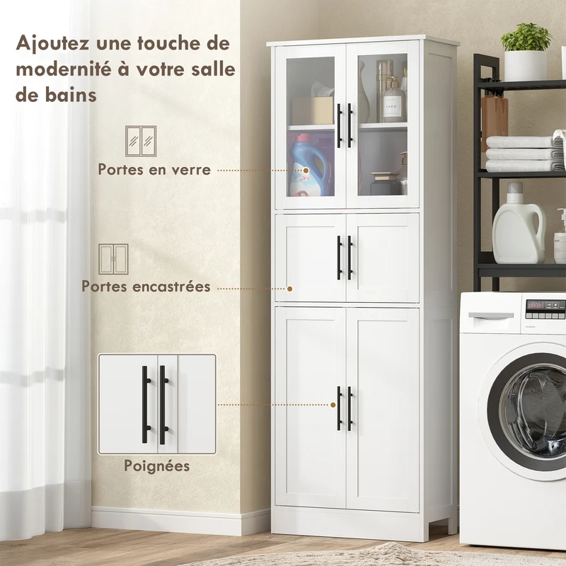 Meuble de salle de bain colonne 60 x 30 x 170 cm rangement sécurisé étagères réglables style contemporain en MDF blanc 21_0002094