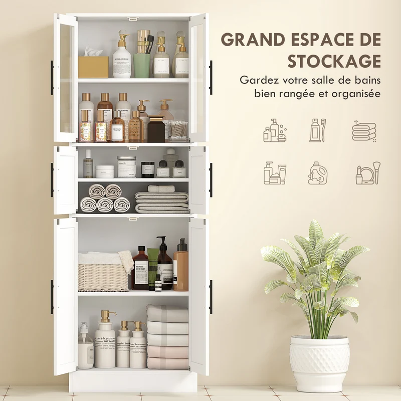 Meuble de salle de bain colonne 60 x 30 x 170 cm rangement sécurisé étagères réglables style contemporain en MDF blanc 21_0002094