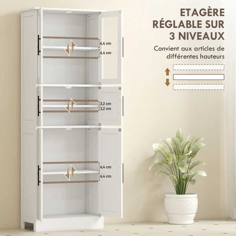 Meuble de salle de bain colonne 60 x 30 x 170 cm rangement sécurisé étagères réglables style contemporain en MDF blanc 21_0002094