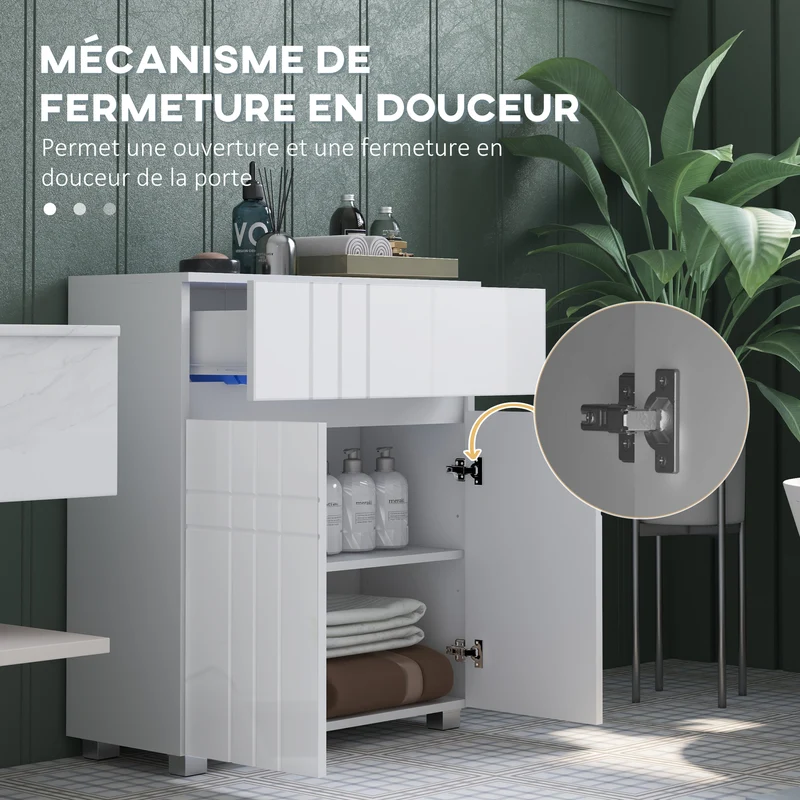 Meuble de salle de bain 60 x 30 x 80 cm 2 portes 1 tiroir étagère réglable utile moderne en panneau de particules blanc 21_0002003