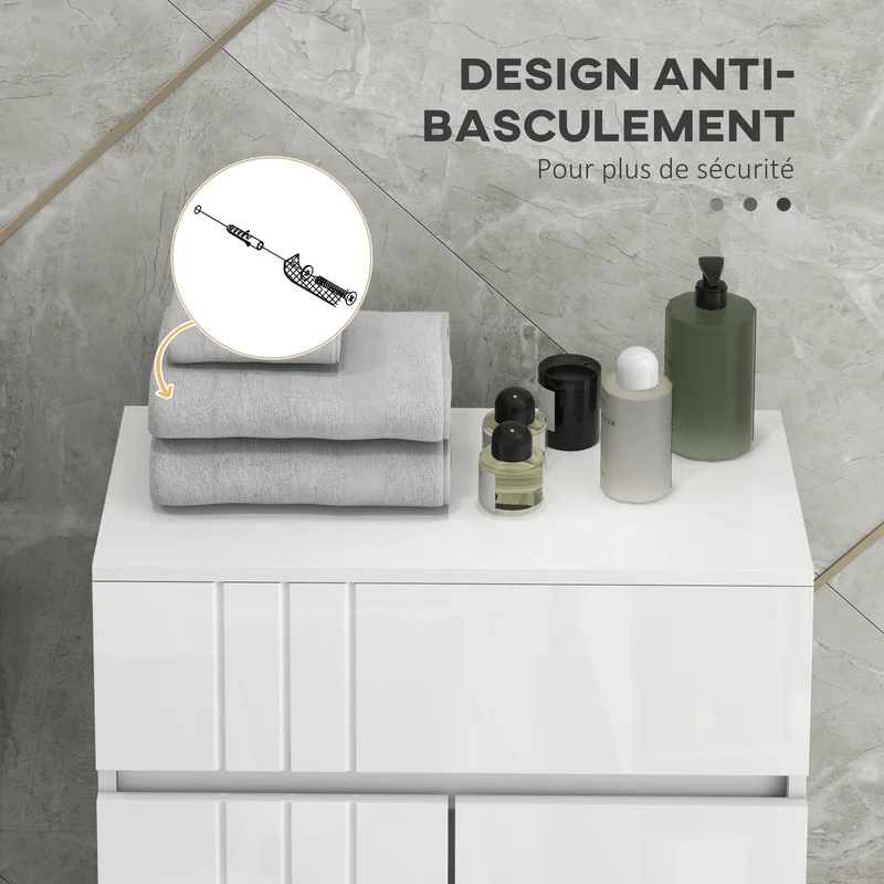 Meuble de salle de bain 60 x 30 x 80 cm 2 portes 1 tiroir étagère réglable utile moderne en panneau de particules blanc 21_0002003