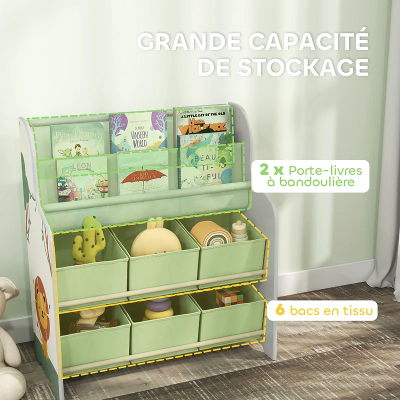 Meuble de rangement enfant 63 x 30 x 71 cm 6 tiroirs amovibles coins arrondis idéal chambre design décoratif en MDF vert 21_0000167