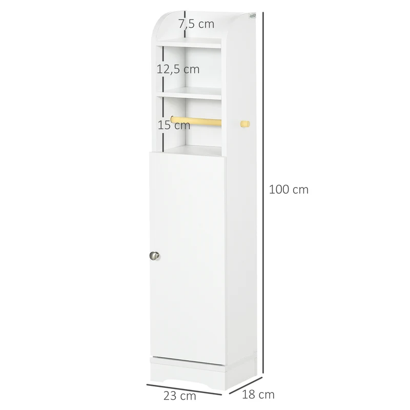 Meuble colonne porte papier toilette 23 x 18 x 100 cm gain de place étagères réglables style épuré moderne en MDF blanc 21_0001941