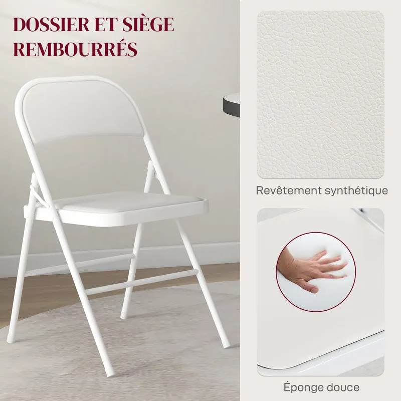 Lot de 4 chaises pliantes salle à manger 45 x 46 x 78 cm gain de place assise rembourrée moderne épuré en acier blanc 21_0002151