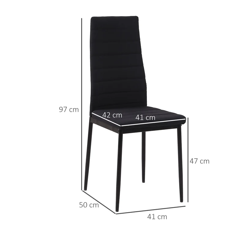 Lot de 4 chaises de salle à manger dossier haut 41 x 50 x 97 cm assise rembourrée soutien du dos design en lin noir 21_0002237