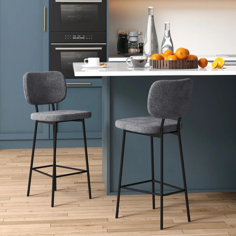 Lot de 2 tabourets de bar 41 x 46 x 90 cm assise rembourrée repose-pieds intégré style industriel en polyester gris 21_0003204