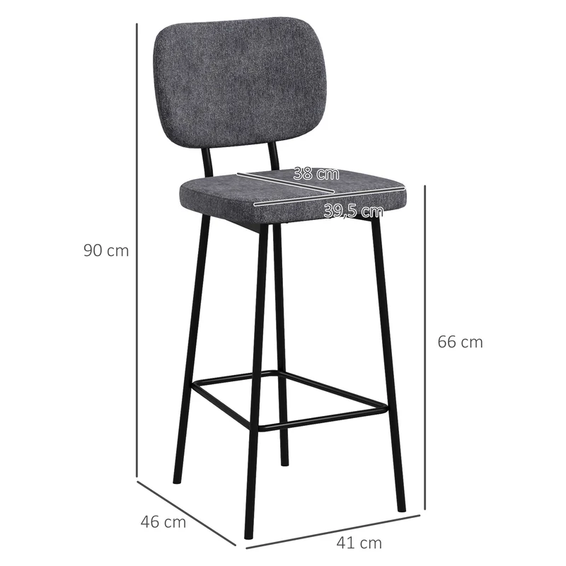 Lot de 2 tabourets de bar 41 x 46 x 90 cm assise rembourrée repose-pieds intégré style industriel en polyester gris 21_0003204