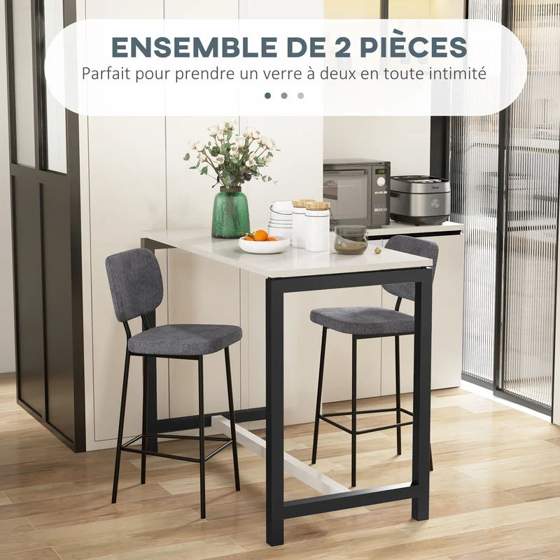 Lot de 2 tabourets de bar 41 x 46 x 90 cm assise rembourrée repose-pieds intégré style industriel en polyester gris 21_0003204