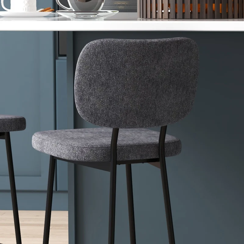 Lot de 2 tabourets de bar 41 x 46 x 90 cm assise rembourrée repose-pieds intégré style industriel en polyester gris 21_0003204
