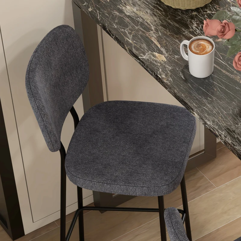 Lot de 2 tabourets de bar 41 x 46 x 90 cm assise rembourrée repose-pieds intégré style industriel en polyester gris 21_0003204