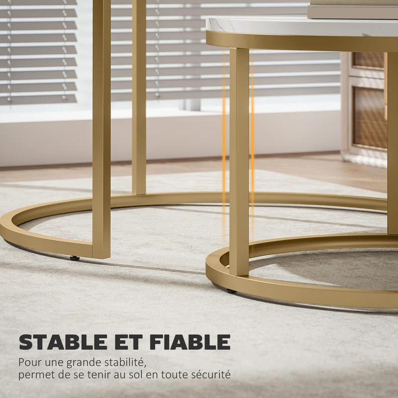 Lot de 2 tables basses gigognes encastrables salon 78.5 x 78.5 x 46.5 cm gain de place modulable industriel en MDF blanc 21_0001810