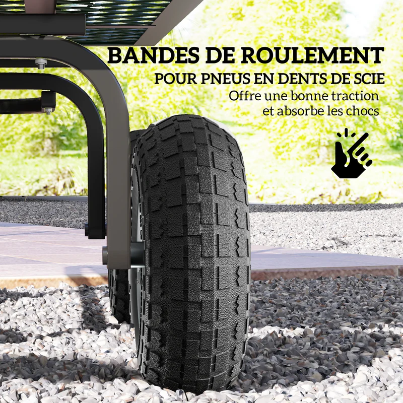 Lot de 2 roues pneumatiques pour chariot brouette diable 25.5 x 7.5 cm bonne traction jardin moderne en caoutchouc noir 21_0005470