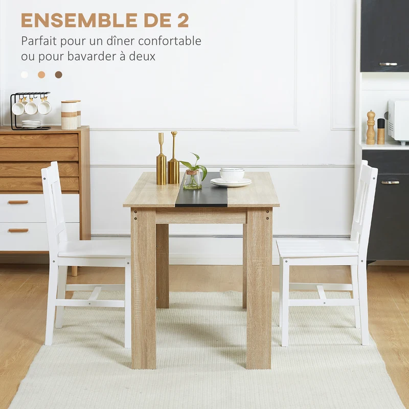 Lot de 2 chaises de salle à manger dossier lattes 41 x 46.5 x 85.5 cm assise ergonomique à monter rustique en bois blanc 21_0002347