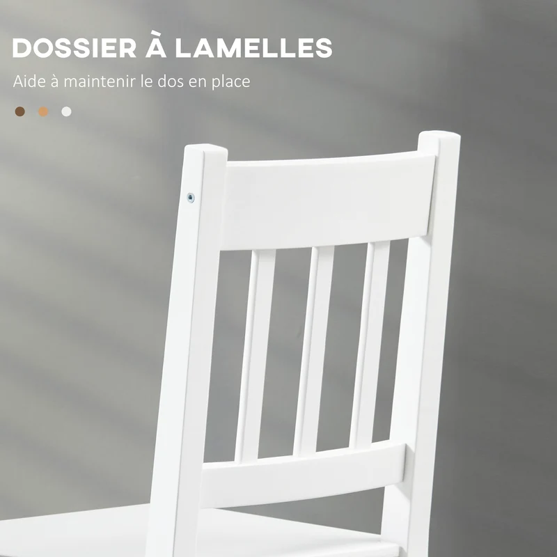 Lot de 2 chaises de salle à manger dossier lattes 41 x 46.5 x 85.5 cm assise ergonomique à monter rustique en bois blanc 21_0002347