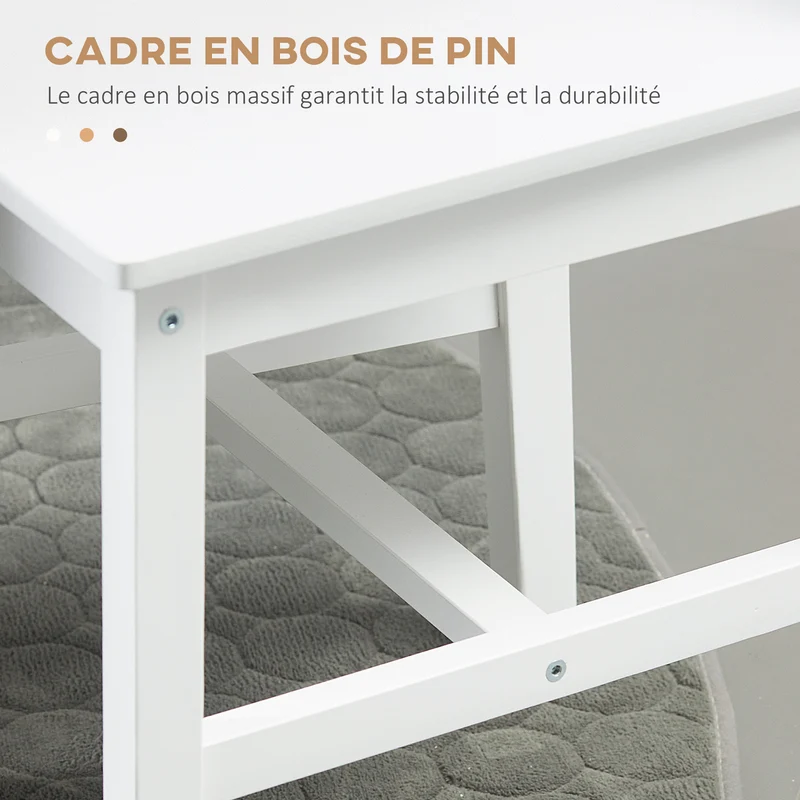 Lot de 2 chaises de salle à manger dossier lattes 41 x 46.5 x 85.5 cm assise ergonomique à monter rustique en bois blanc 21_0002347
