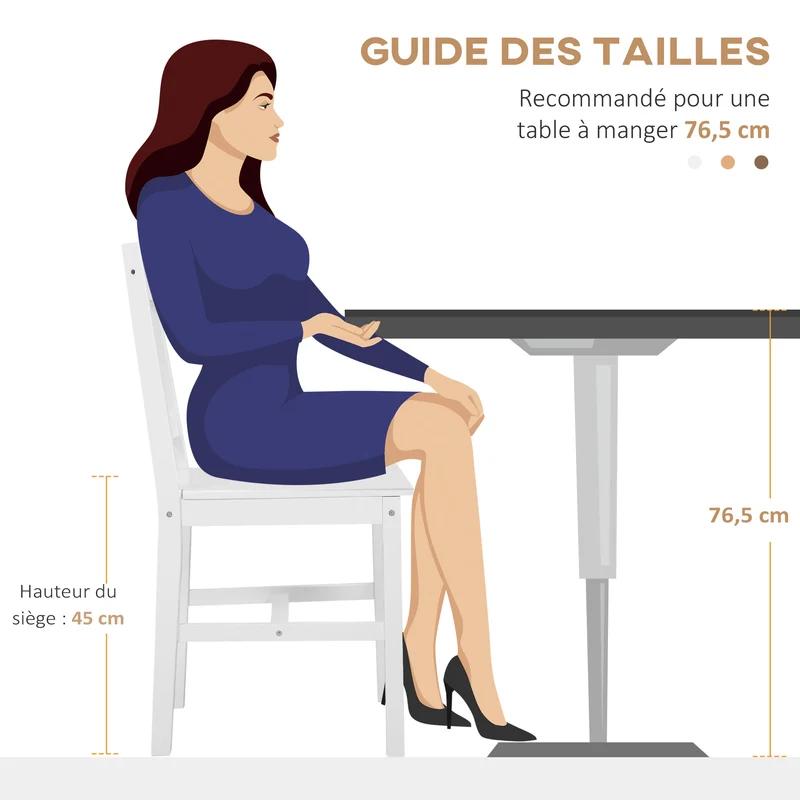 Lot de 2 chaises de salle à manger dossier lattes 41 x 46.5 x 85.5 cm assise ergonomique à monter rustique en bois blanc 21_0002347