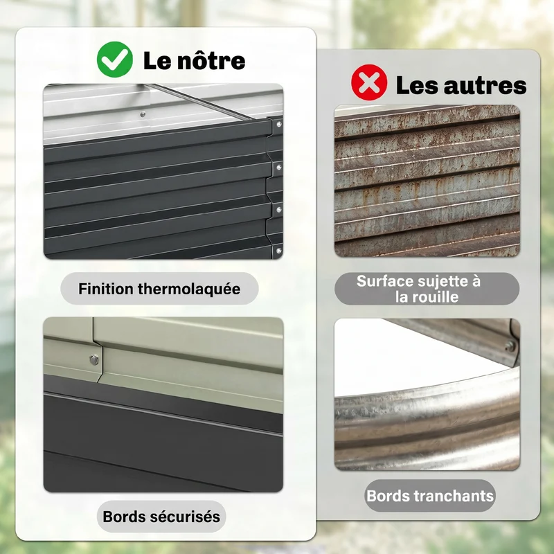 Lot de 2 carrés potagers rectangulaires 120 x 60 x 30,5 cm résistants intempéries industriel en acier galvanisé gris 21_0004043