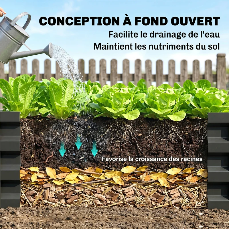 Lot de 2 carrés potagers rectangulaires 120 x 60 x 30,5 cm résistants intempéries industriel en acier galvanisé gris 21_0004043