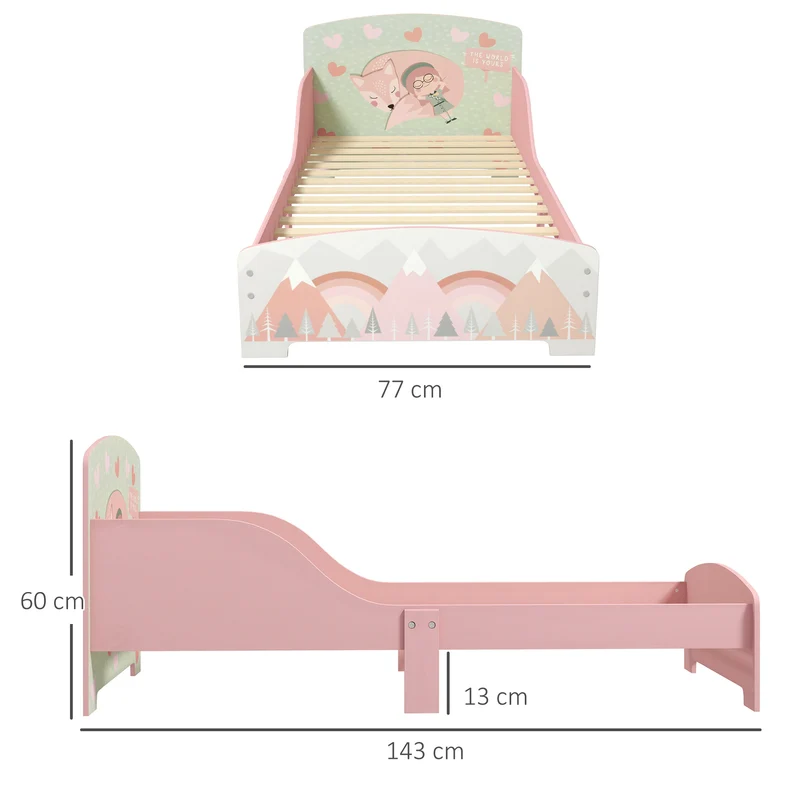 Lit enfant basse hauteur avec barrières de sécurité 143 x 77 x 60 cm accès autonome bords arrondis moderne en MDF rose 21_0000245