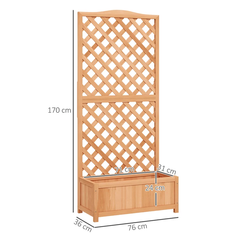 Jardinière surélevée treillis balcon 76 x 36 x 170 cm drainage optimal solide plantes grimpantes rustique en bois marron 21_0004254