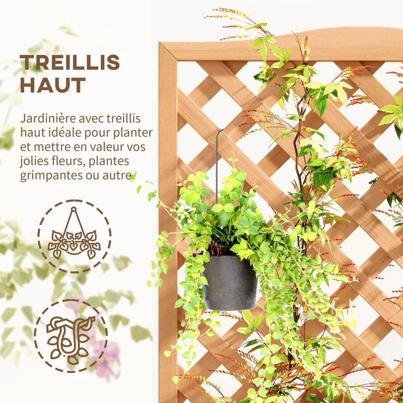 Jardinière surélevée treillis balcon 76 x 36 x 170 cm drainage optimal solide plantes grimpantes rustique en bois marron 21_0004254