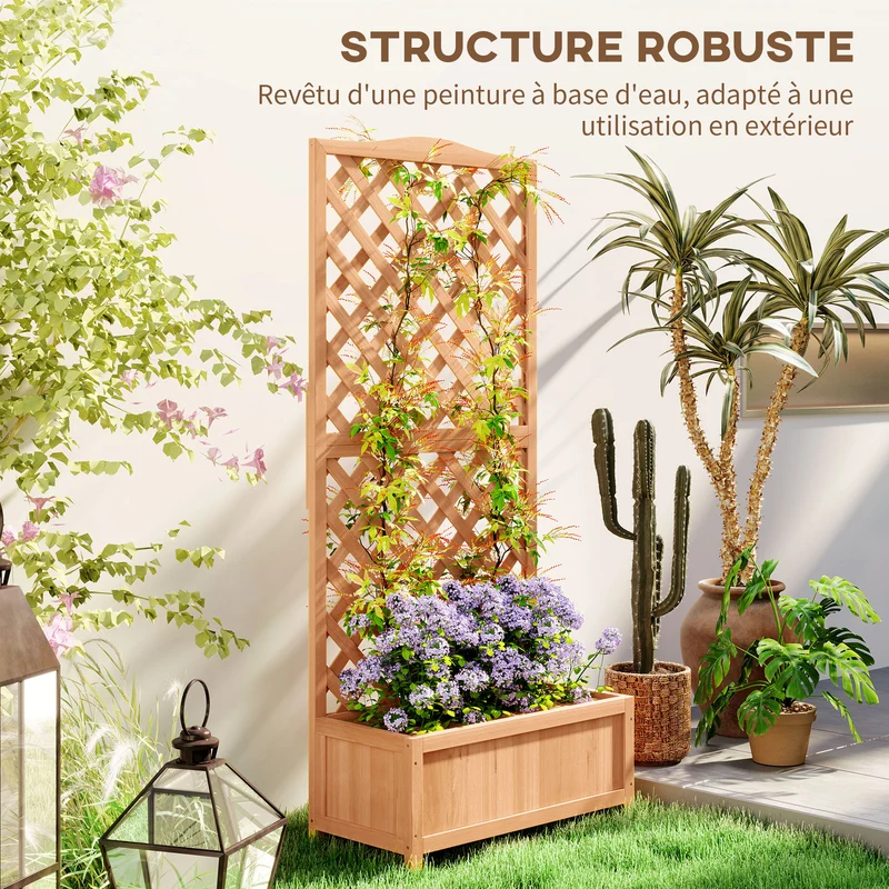 Jardinière surélevée treillis balcon 76 x 36 x 170 cm drainage optimal solide plantes grimpantes rustique en bois marron 21_0004254