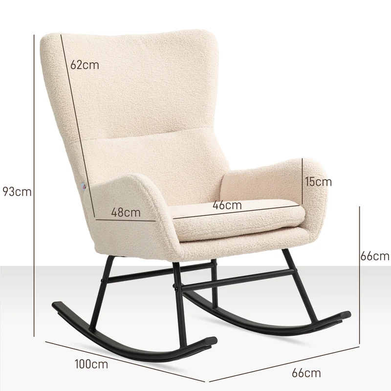 Fauteuil à bascule salon 66 x 100 x 93 cm assise 10 cm mousse balancement dossier incurvé moderne en polyester beige 21_0003187