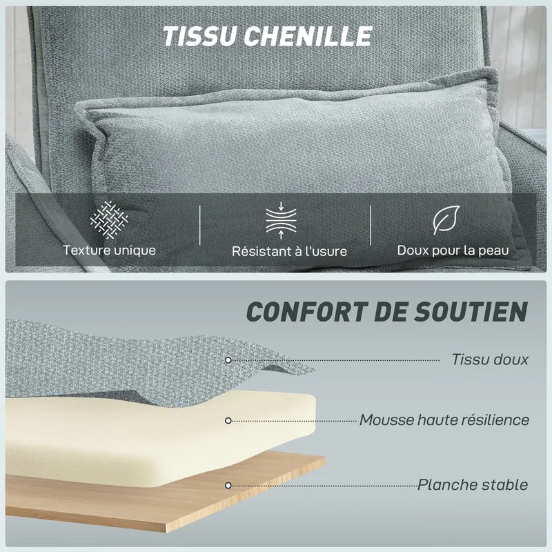 Fauteuil convertible 1 place clic-clac 88 x 84 x 87 cm assise large dossier 3 positions contemporain en chenille gris 21_0003621