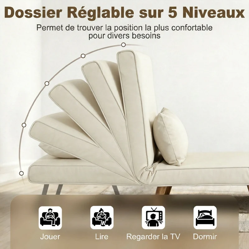 Fauteuil chauffeuse 1 place convertible 72 x 75 x 85 cm lit d'appoint épais 20 cm style contemporain en polyester crème 21_0003429