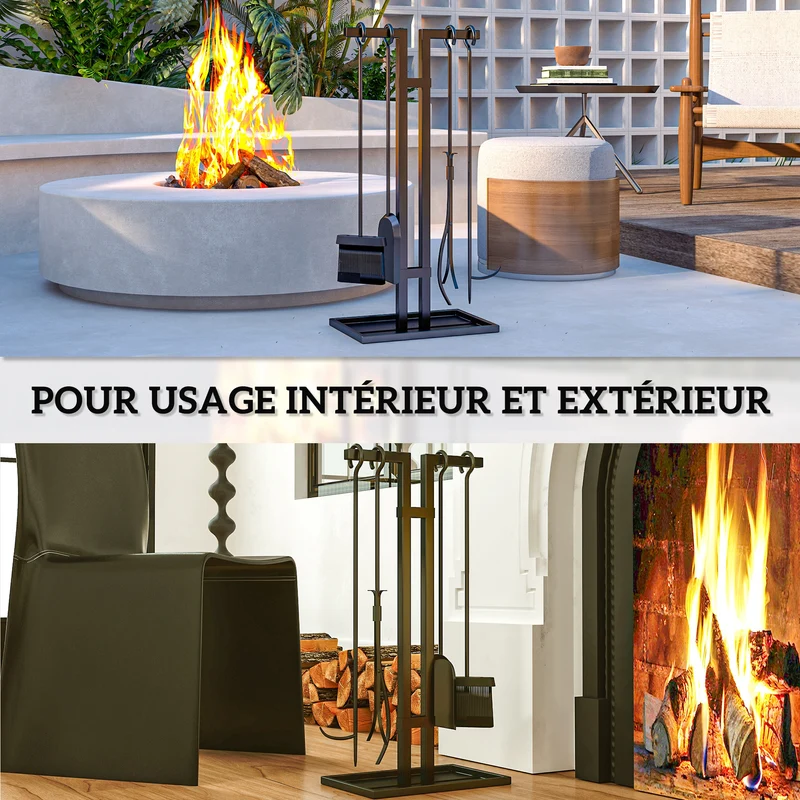 Ensemble d'outils pour cheminée 31 x 20 x 64 cm compact très durable revêtement en poudre style classique en métal noir 21_0003912